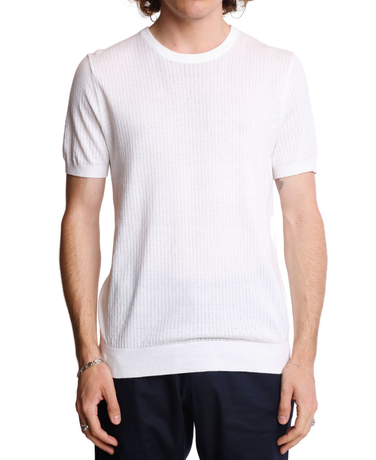 Men's Slim Fit Short Sleeve Pointelle T-Shirt - White