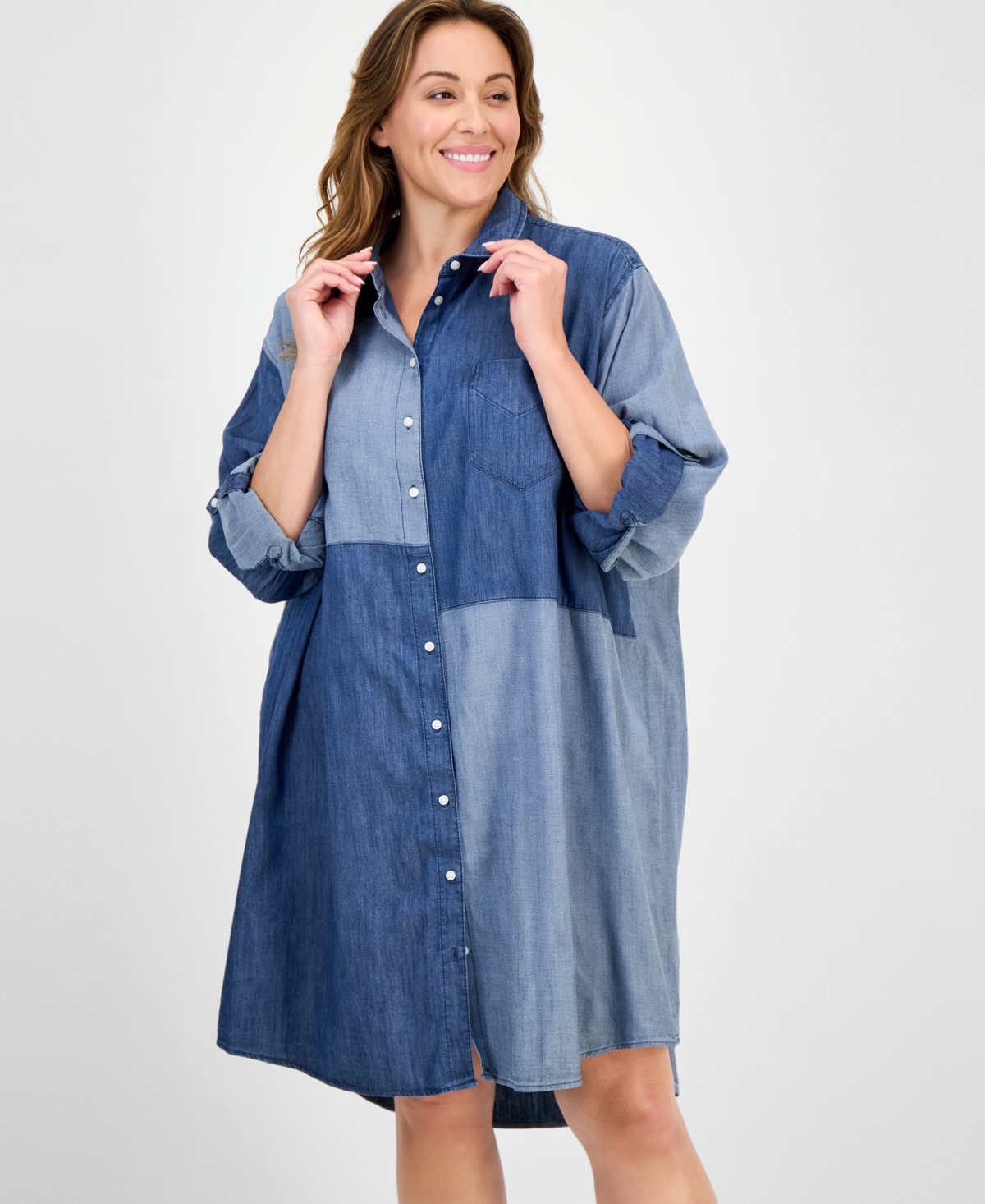 Tommy Hilfiger Plus Size Patchwork Chambray Shirtdress