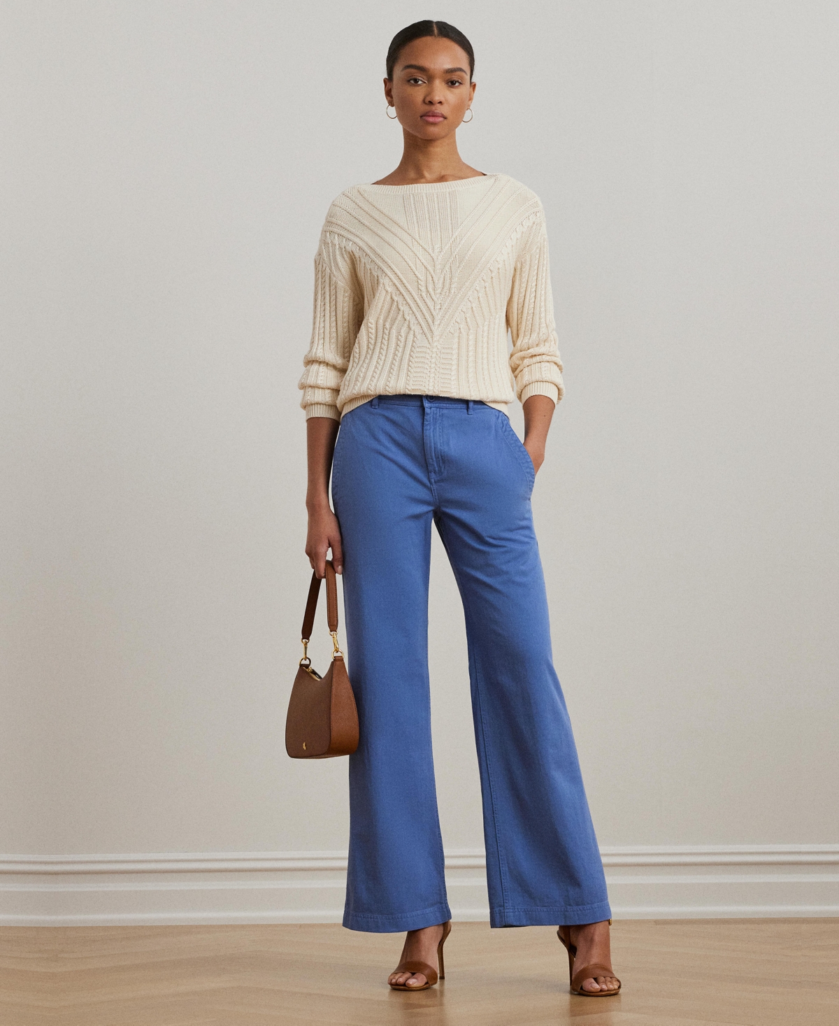 RALPH LAUREN WOMEN'S COTTON TWILL WIDE-LEG PANTS 