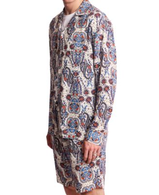 Мужская приталенная рубашка с длинными рукавами и пуговицами спереди в стиле Пэйсли и Грей