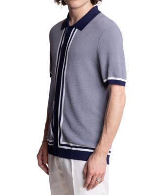 Мужская приталенная рубашка поло в стиле ретро с коротким рукавом и полной планкой в стиле Пейсли и Грей