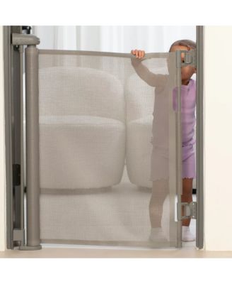 Retractable Baby Gate Gray for Stair and Doorway, 33" Tall Extends up to 55" Easy-to-Install Gray Retractable Mesh Baby Gate, Hardware Mounting Kit