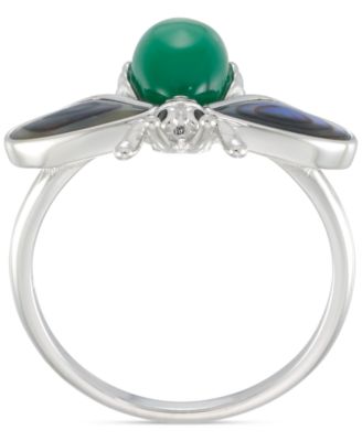 Abalone, Green Agate, & Marcasite Bee Ring in Sterling Silver