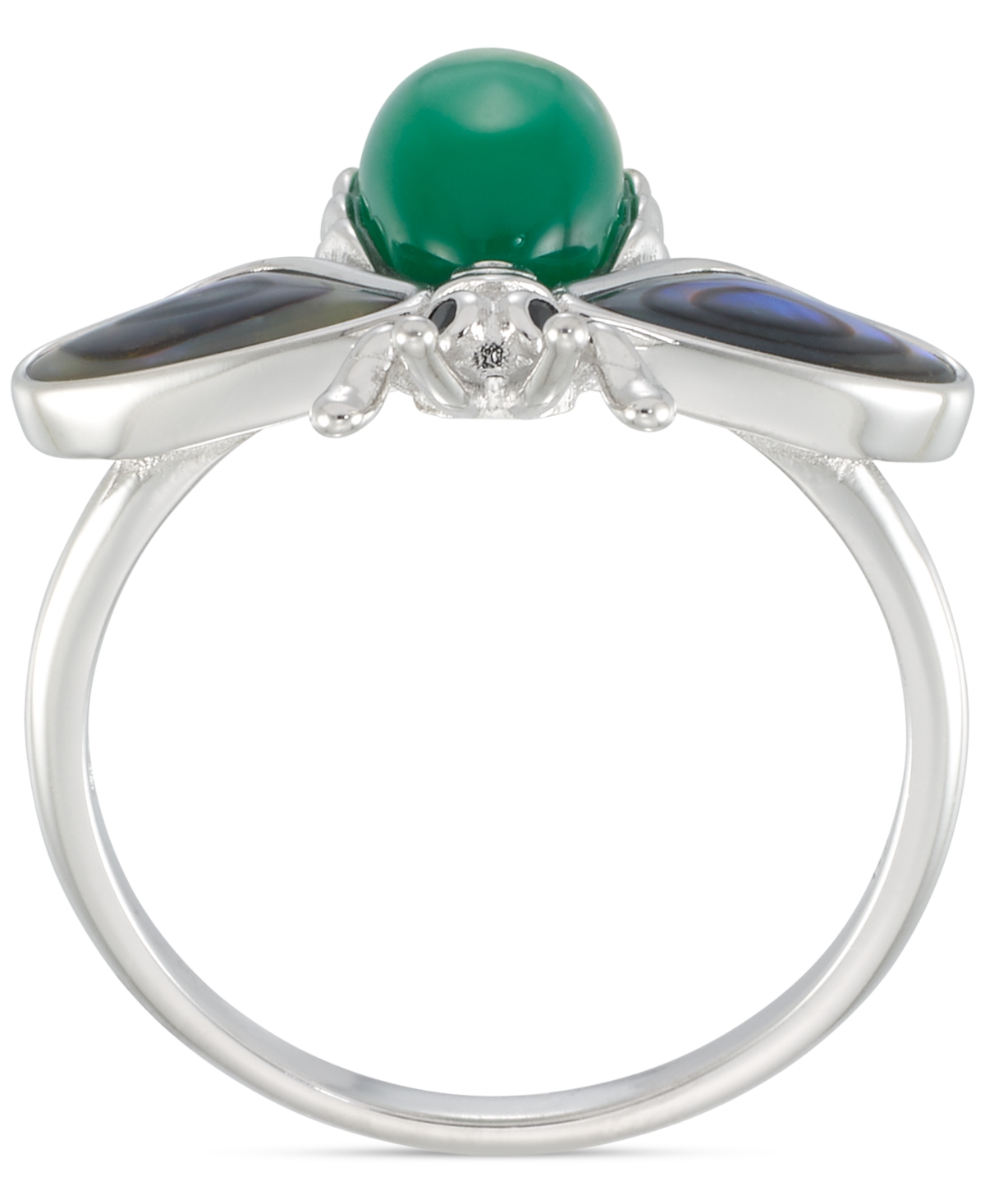 Macy's Abalone, Green Agate, & Marcasite Bee Ring In Sterling Silver In Marcasite