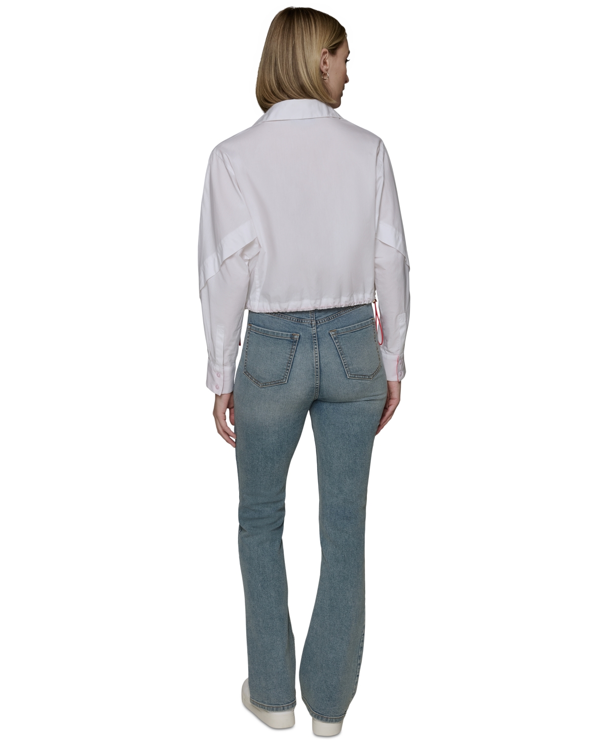 Karl Lagerfeld Women's Cotton Contrast-collar Drawcord Button-front Top In White