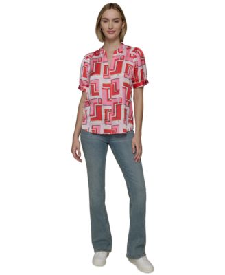 Женский топ с пышными рукавами от KARL LAGERFELD PARIS с геометрическим принтом