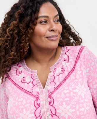 Plus Size Printed Embellished Top, Exclusively at Macy's