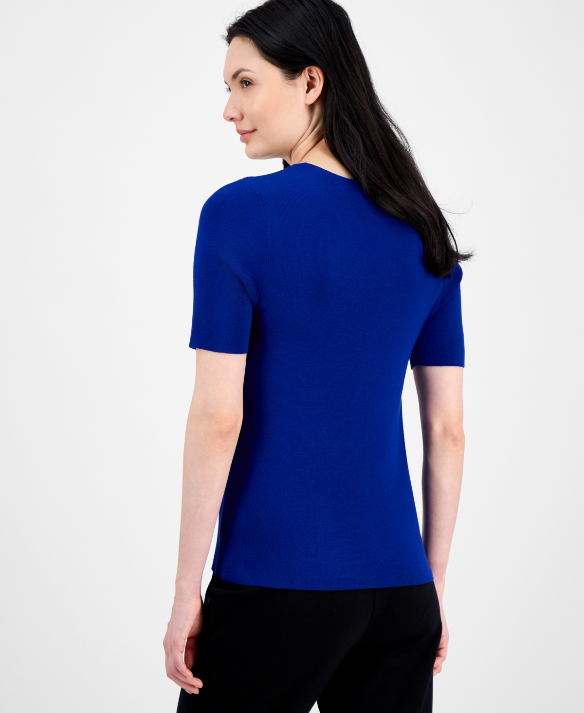 Shop Tahari Asl Women's Fine-rib Crewneck Sweater T-shirt