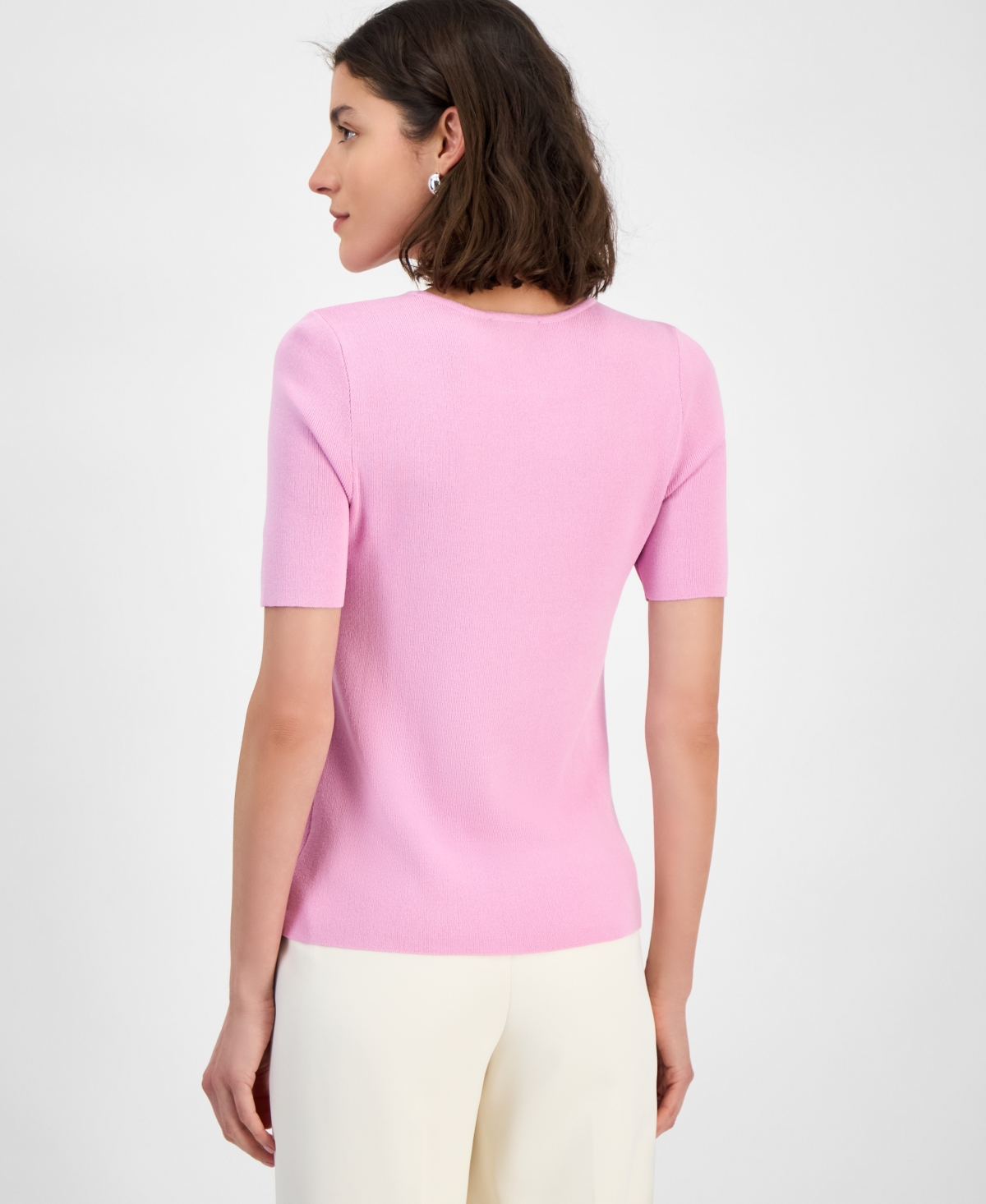 Shop Tahari Asl Women's Fine-rib Crewneck Sweater T-shirt