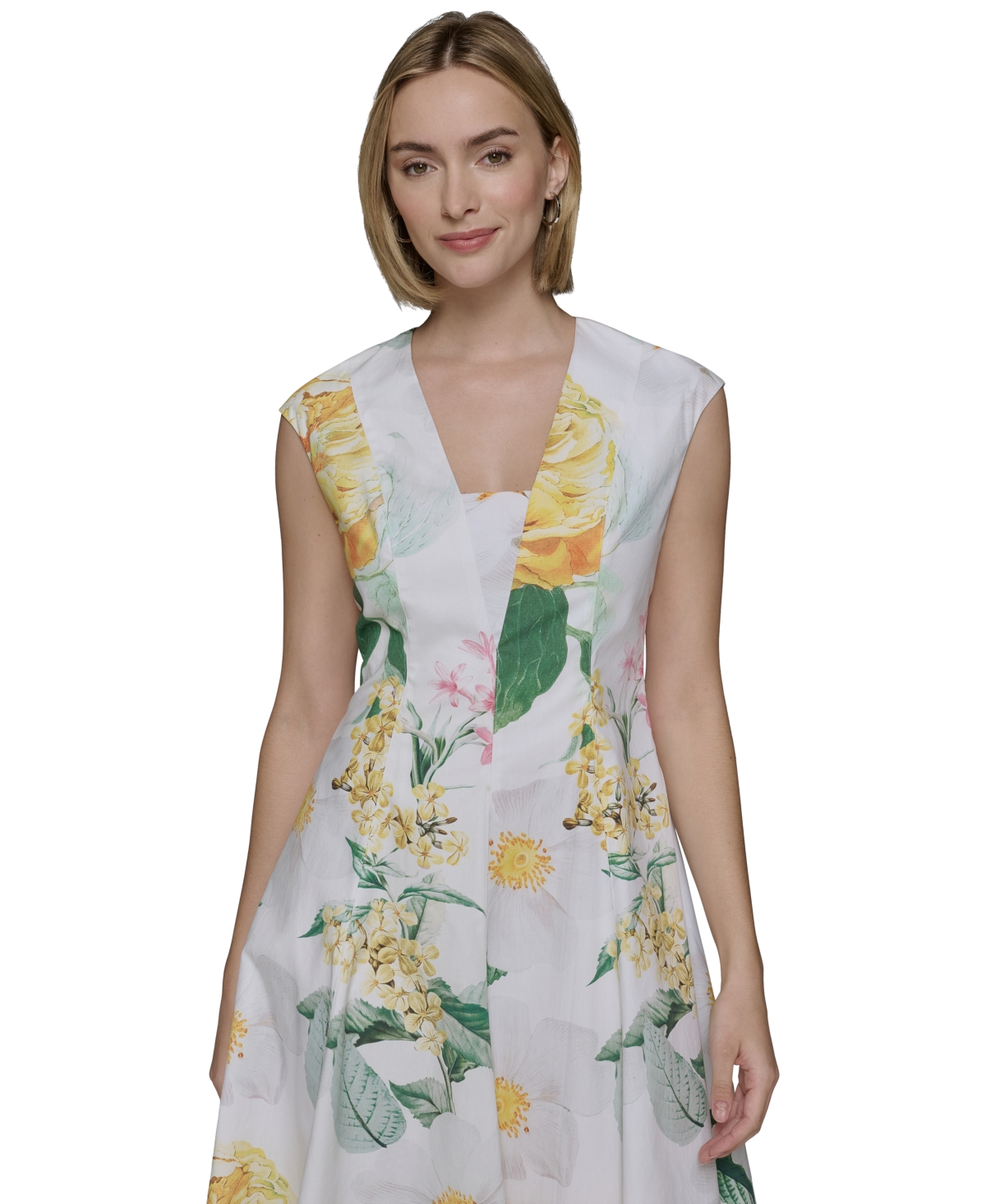Karl Lagerfeld Petite Allover Floral Midi Dress In Soft White Multi