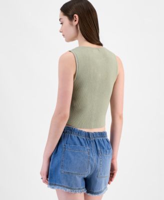 Ультра-кокетливый свитер-жилет в полоску и джинсовые шорты цвета индиго Rein