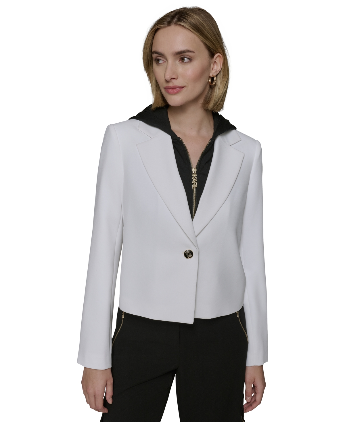 Shop Karl Lagerfeld Women's Notched-collar Hoodie Blazer In Soft White