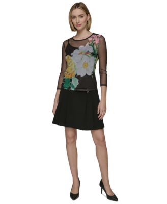 Женский прозрачный топ с рукавами 3/4 в цветочек от KARL LAGERFELD PARIS