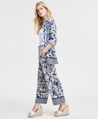 Women's Floral-Print Pull-On Wide-Leg Pants