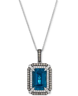 Deep Sea Blue Topaz (3-9/10 ct. t.w.), Chocolate Diamond (1/4 ct. t.w.) and Nude Diamond (1/5 ct. t.w.) Pendant Necklace in 14k Strawberry Gold