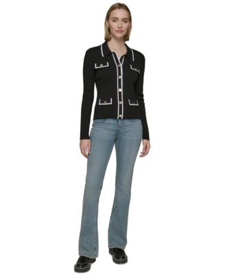 Женский кардиган с контрастной отделкой и четырьмя карманами от КАРЛА ЛАГЕРФЕЛЬДА в ПАРИЖЕ