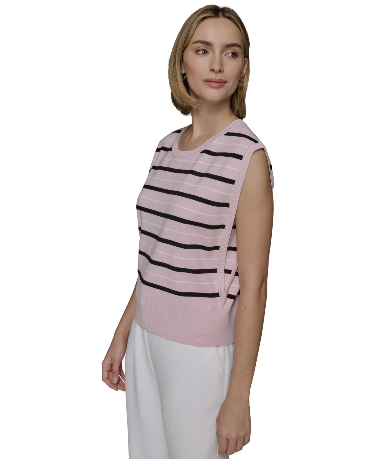 Karl Lagerfeld Striped Sleeveless Sweater In Parfait,black