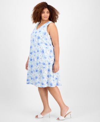 Plus Size Printed V-Neck Midi Dress