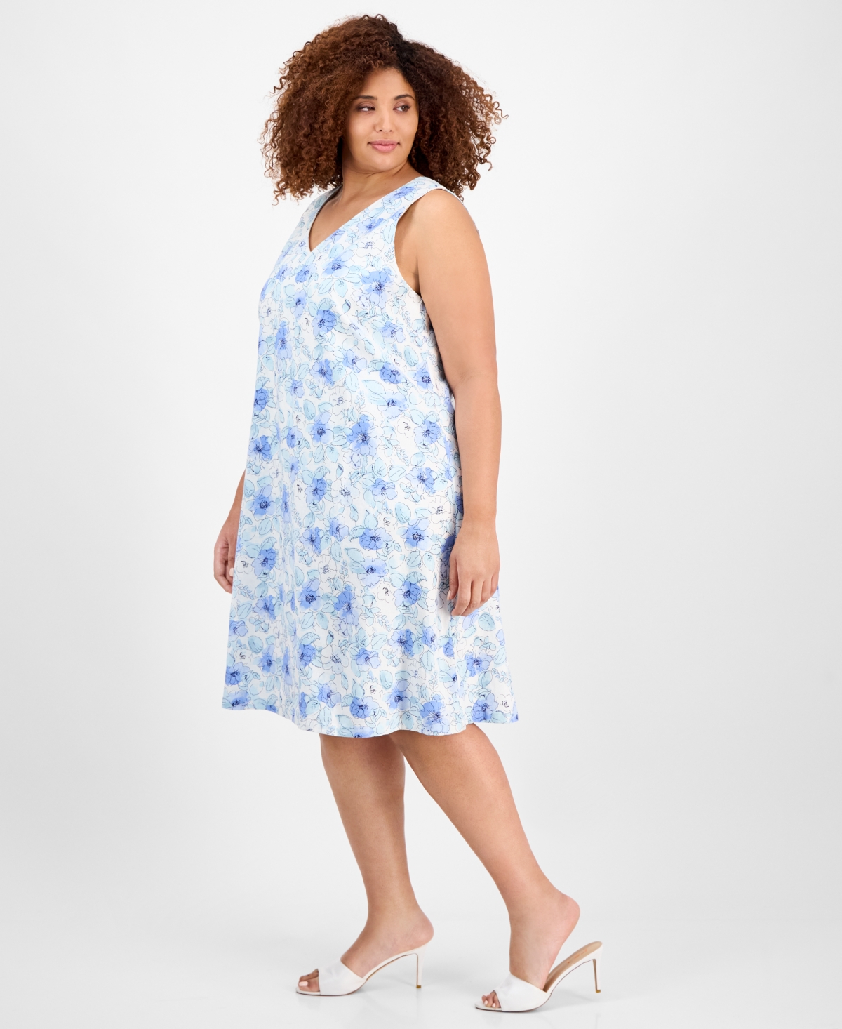 Jones New York Plus Size Printed V-neck Midi Dress