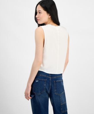 売れ筋商品|||セルフエスティーム カットソー トップス レディース Juniors' Eyelet V-Neck Tie-Front Vest Black Self Esteem Juniors' Eyelet V-Neck Tie-Front Vest - Macy's