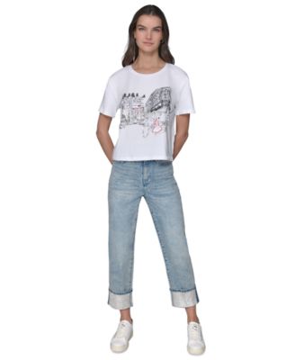 Женская футболка KARL LAGERFELD PARIS's Paris Scene Bonjour от КАРЛА ЛАГЕРФЕЛЬДА в ПАРИЖЕ