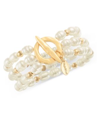Style - Co Gold-Tone Imitation Pearl Beaded Triple-Row Stretch Bracelet Exclusively at Macys 5990₽
