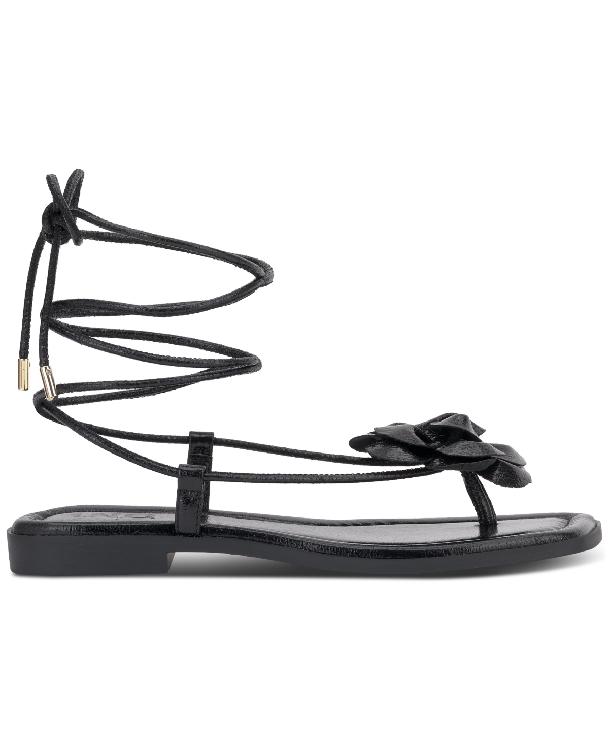 Inc International Concepts Women's Gilma Flower Flat Sandals, Created For Macy's In Black Smooth