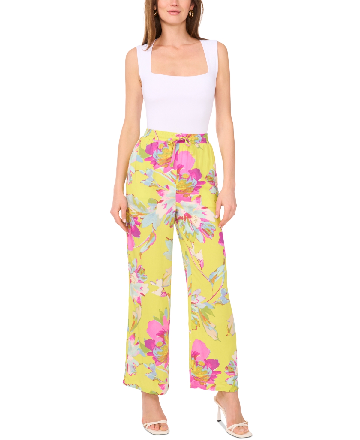 VINCE CAMUTO WOMEN'S FLORAL-PRINT WIDE-LEG PANTS 