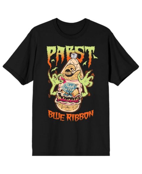 Мужская футболка Pabst Blue Ribbon Big & Tall Halloween Beer Bottle Monster Crew Neck Short Sleeve Black T-shirt -4XL, цвет: Чёрный