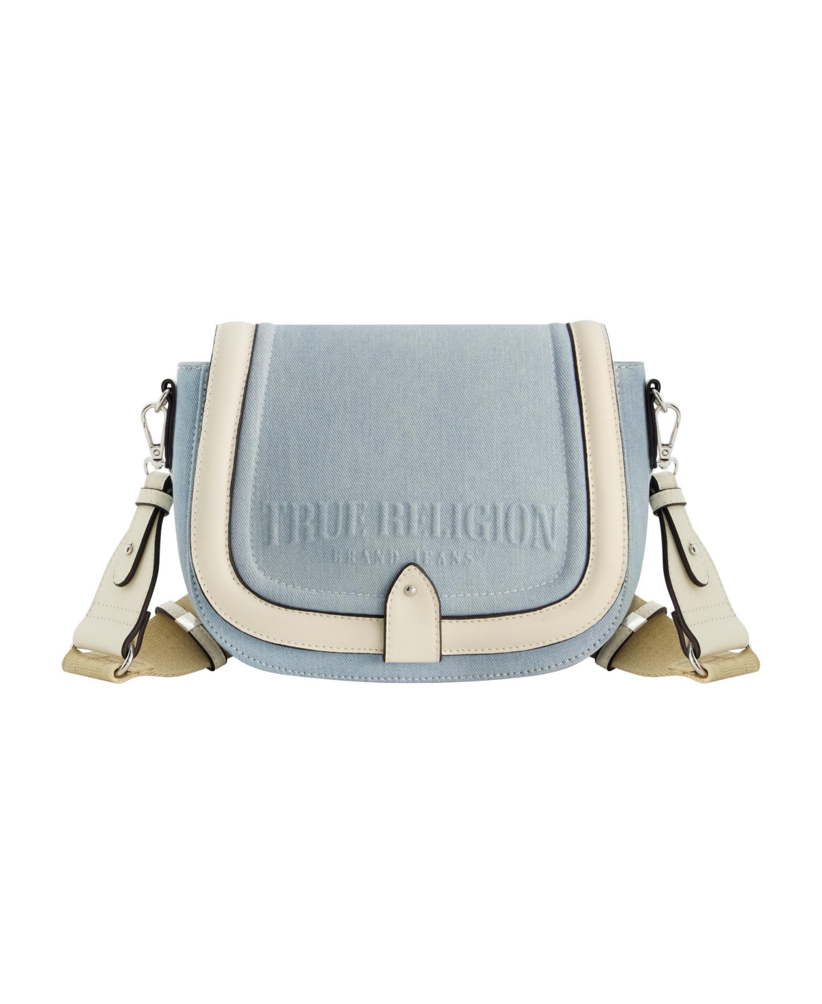 Distressed Logo Denim Saddle Bag - White
