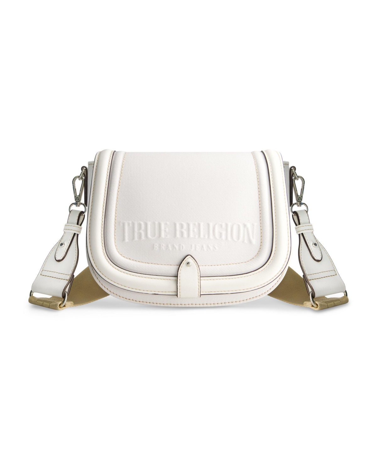 Distressed Logo Denim Saddle Bag - White