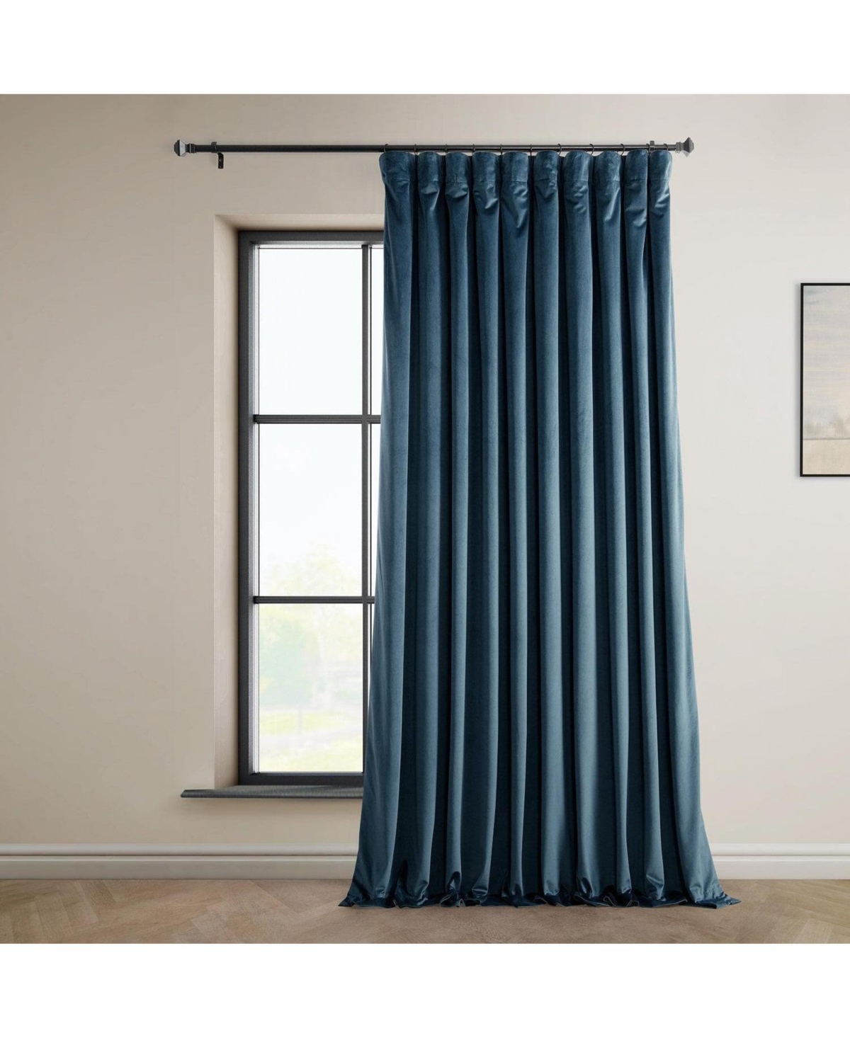 Half Price Drapes Avalon Blue Extra Wide Heritage Plush Velvet Room Darkening Curtain In Blue