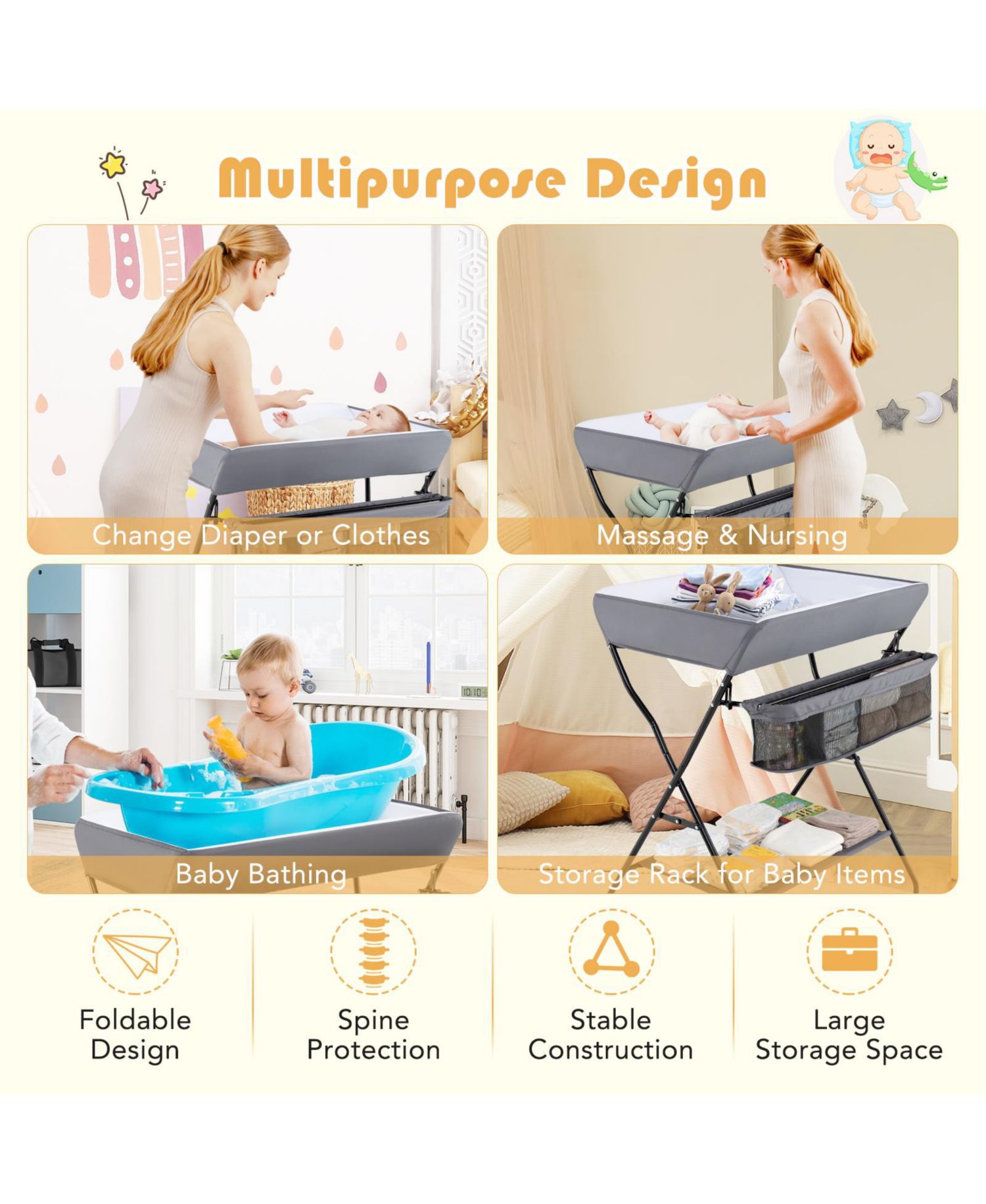 Baby Storage Folding Diaper Changing Table