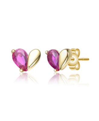 Sterling Plated with Colored Cubic Zirconia Heart Stud Earrings