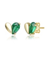 GiGiGirl Sterling Silver 14K Gold Plated with Colored Cubic Zirconia Heart Stud Earrings - Green