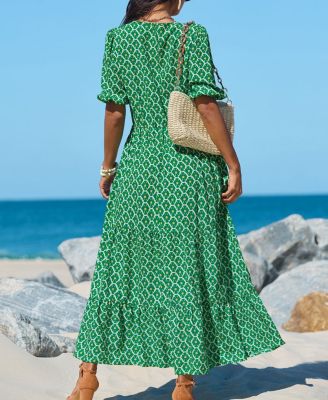 Женское пляжное платье миди миди с пышными рукавами и вырезами в стиле бохо с цветочным рисунком CUPSHE