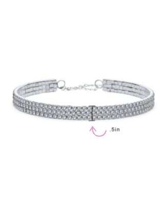 Simple Classic Sparkly 3 Row Rhinestone Necklace Rhodium Plated