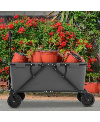 Collapsible Folding Wagon Cart with Adjustable Handle Heavy-Duty Utility Cart for Outdoor and Garden