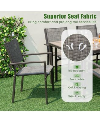 Patio Chair Set of 6 w/Breathable Fabric Seat & Heavy-Duty Metal Frame Armchairs
