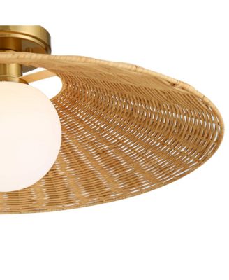 Gavin 22 3/4" Modern Coastal Semi Flush-Mount Ceiling Light Fixture Kitchen Foyer Hallway Brass Finish Rattan