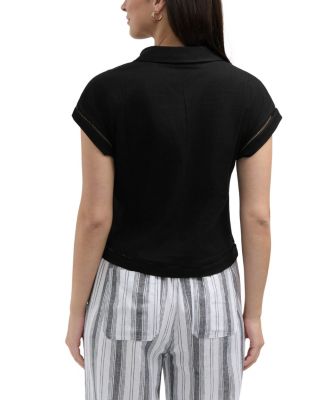 Женский льняной топ Ellen Tracy из смесовой ткани с манжетами на рукавах