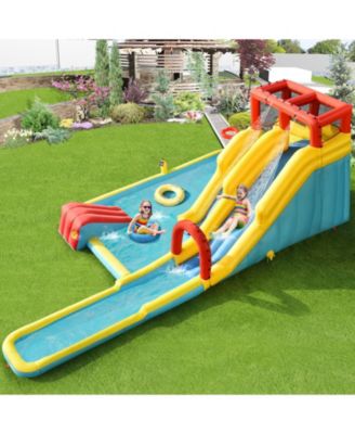 Dual Slide Inflatable Water Park with Climbing Wall & Bouncer Fun Outdoor Playset for Kids