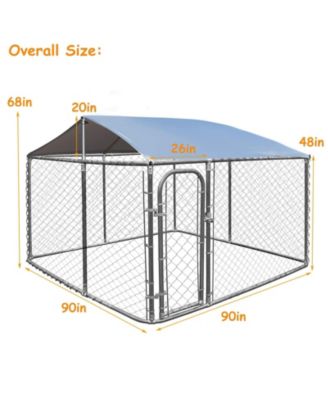 Outdoor Dog Kennel with Roof, 7.5ft Dog Fence with Door and Waterproof Cover, Dog Playpen for Outside Large Dogs
