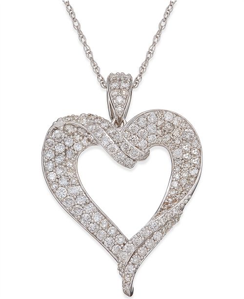 Macy's Diamond Heart Pendant Necklace (11/8 ct. t.w.) in 14k White Gold & Reviews Necklaces