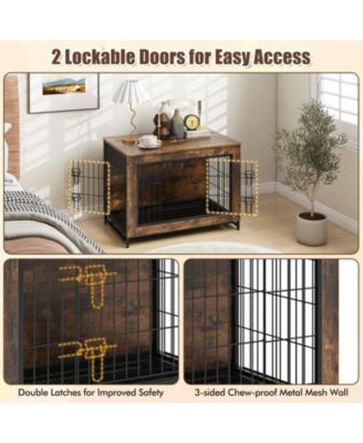 Dog Crate Furniture with Double Lockable Doors and Removable Pull-out Tray