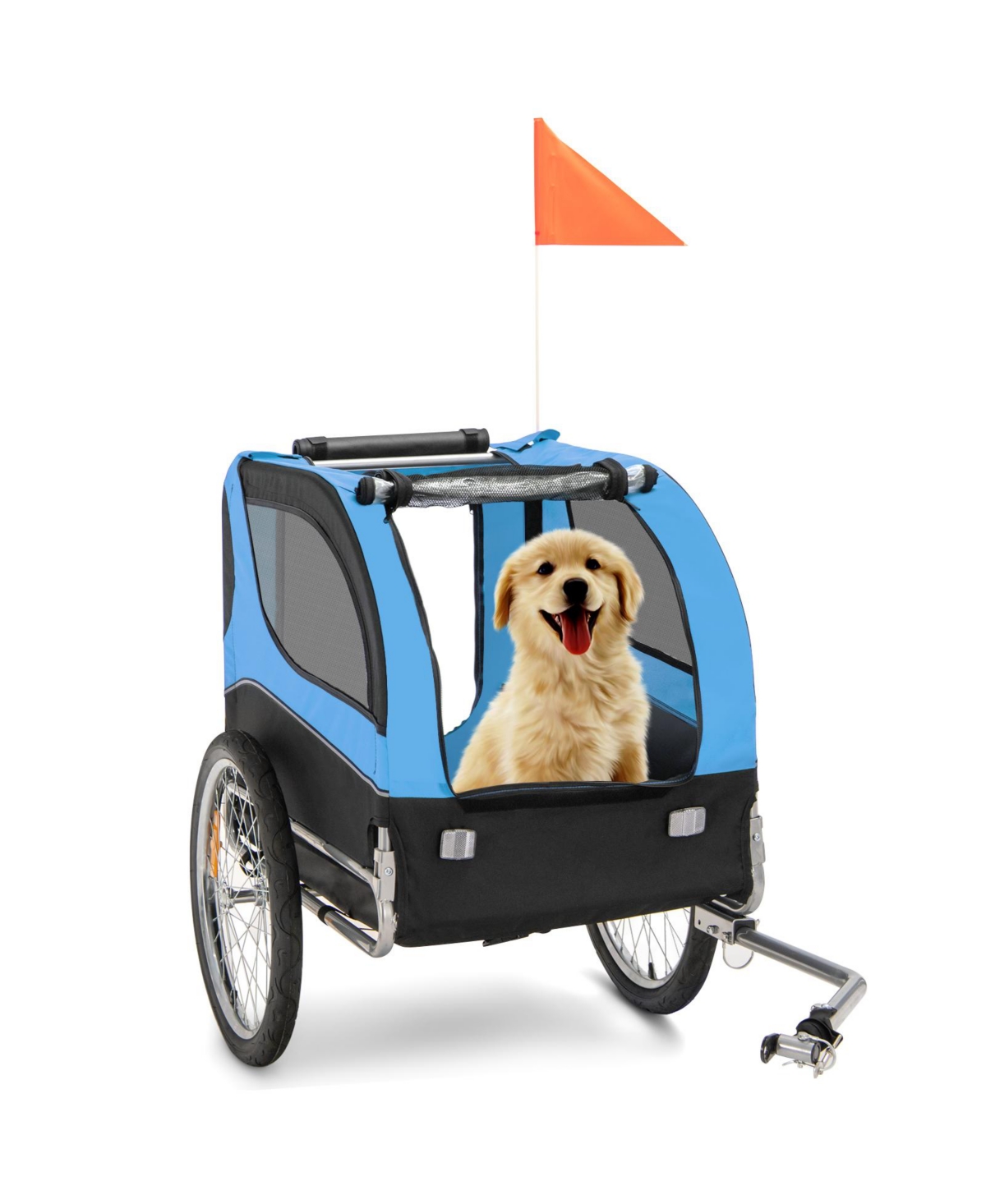Dog Bike Trailer Foldable Pet Cart with 3 Entrances for Travel - Blue