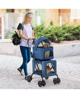 Double Pet Stroller Foldable 3-in-1 Dog Stroller with 2 Detachable Carriers