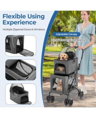 Double Pet Stroller Foldable 3-in-1 Dog Stroller with 2 Detachable Carriers