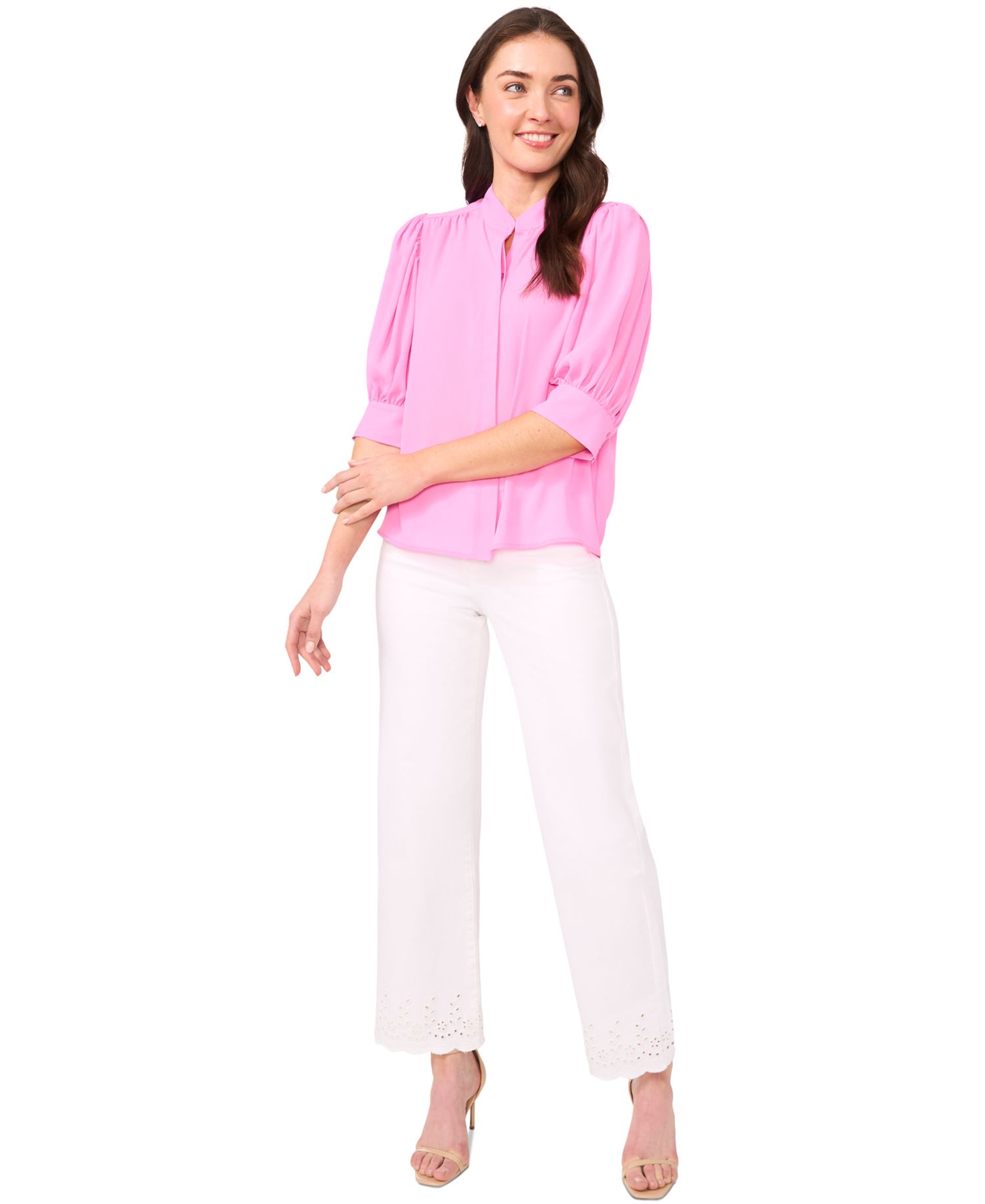 Women's 3/4-Sleeve Collared Button-Down Top