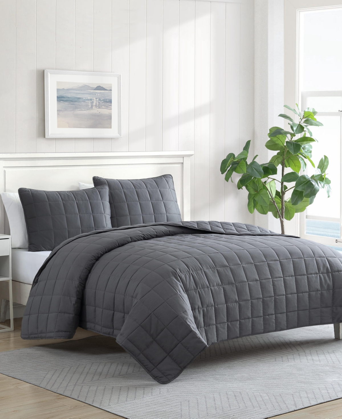 Nautica Solid Brushed Micro Jersey 3-pc. Quilt Set, King In Whale Gray
